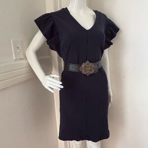 MSGM Ruffle Cotton Navy  Dress made in Italy